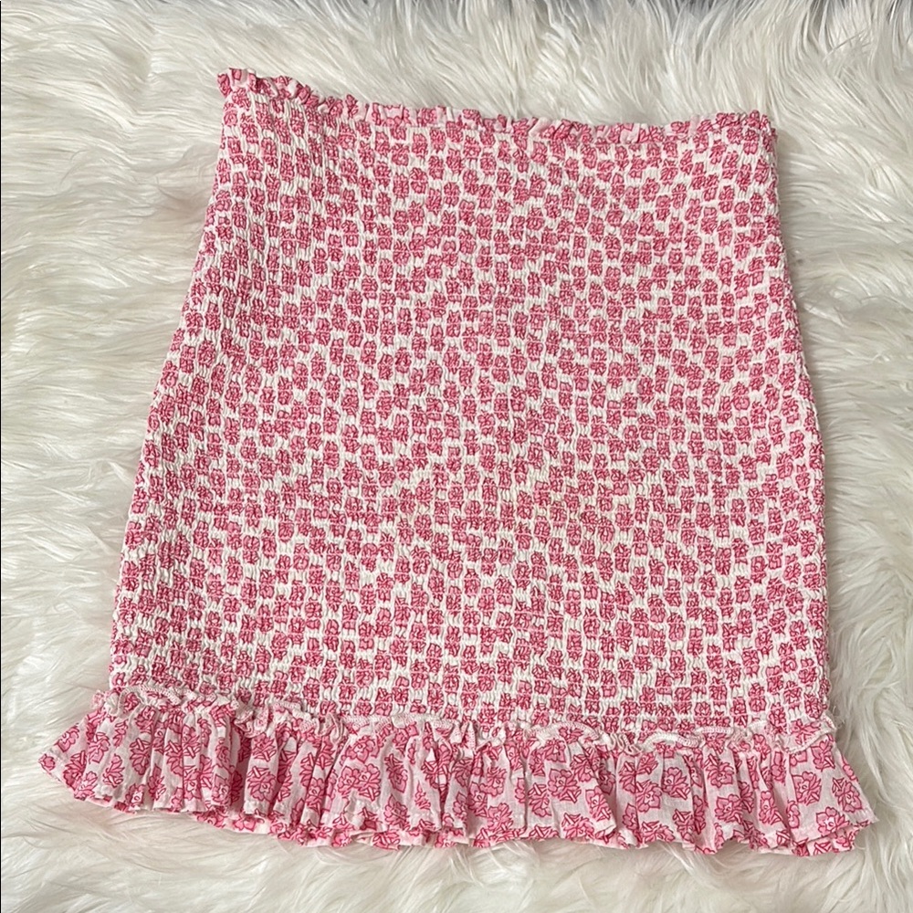 Billabong Light Flaws Floral Eyes On You Ruffle Skirt Smocked Pink White Size S